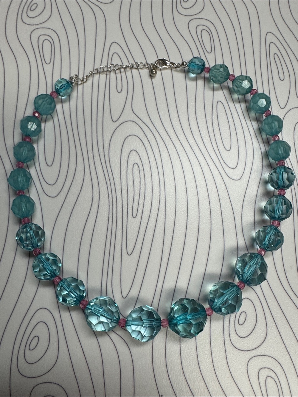 Aqua Crystal Necklace with Pink Accents, adjustable length